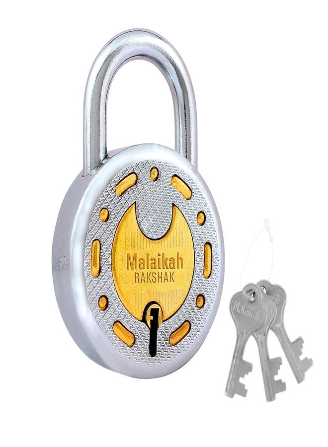 MALAIKAH قفل ملائكة دائري 65 مم مع مفاتيح - قفل للمنزل والبوابة والستائر - هيكل معدني، قفل مزدوج، ذراع فولاذي بثمانية مفاتيح فضية - راكشاك (متعدد الألوان)، صنع في الهند، عبوة من قطعتين - Image 4